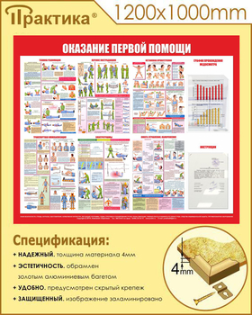 С17 Стенд оказание первой помощи (1200х1000 мм, пластик ПВХ 3 мм, алюминиевый багет золотого цвета) - Стенды - Стенды по первой медицинской помощи - магазин "Охрана труда и Техника безопасности"